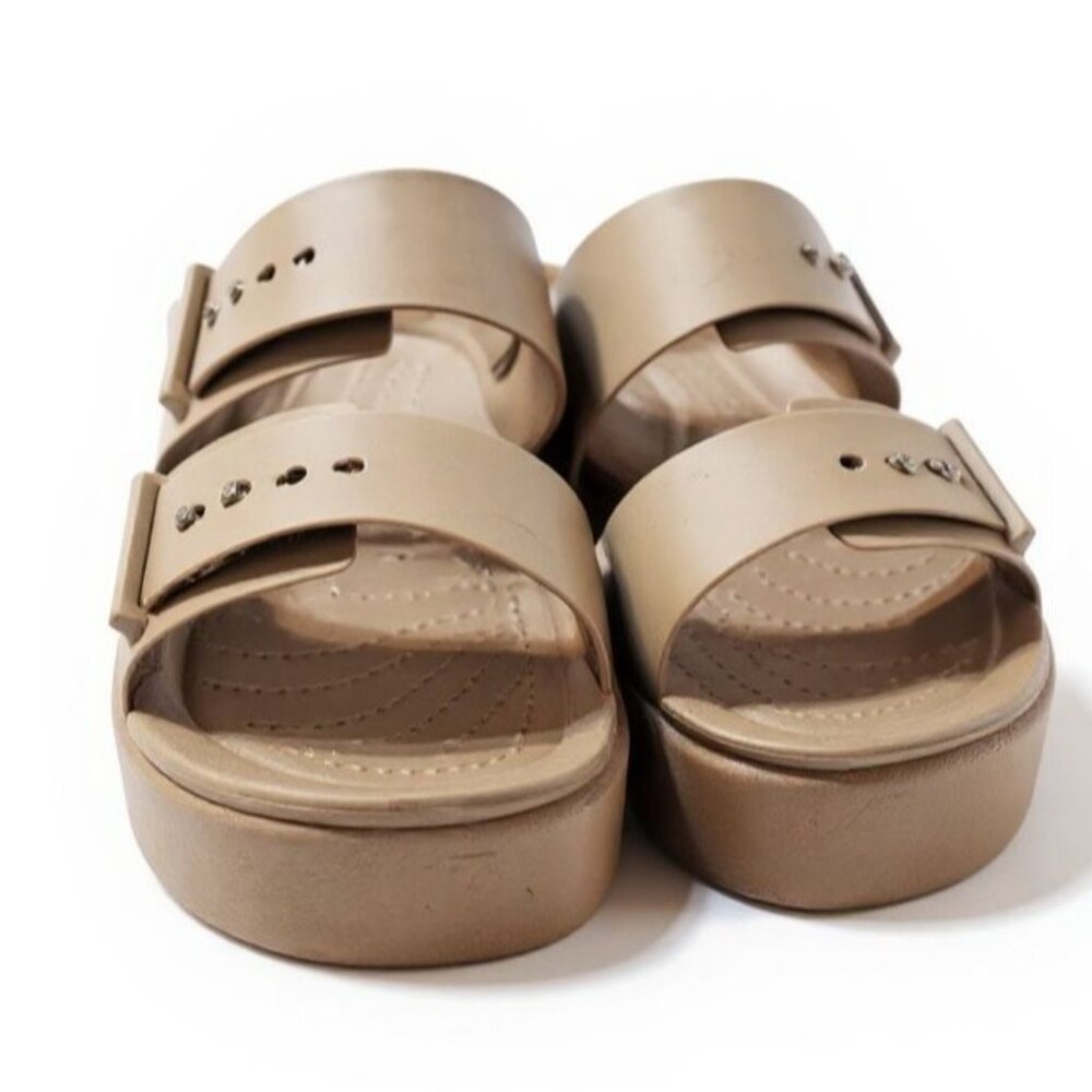 Crocs Brooklyn Buckle Strap Wedge Platform Sandals Beige Women's Size 9 - Picture 2 of 12